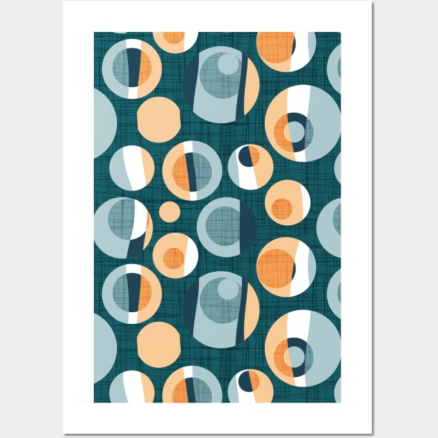 Rounded inspiration // pattern // green pine linen texture background orange tequila sunrise and blue malibu circles Wall Art by SelmaCardoso